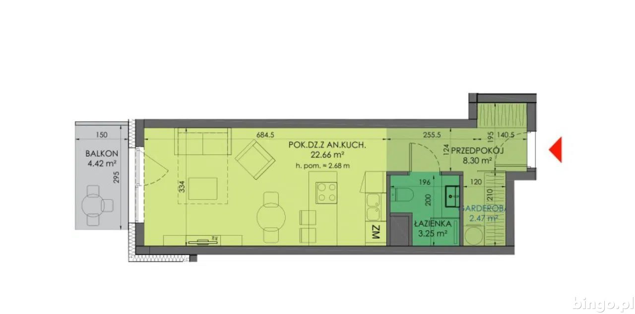 Kawalerka, 34,2 m² · Grabiszyn